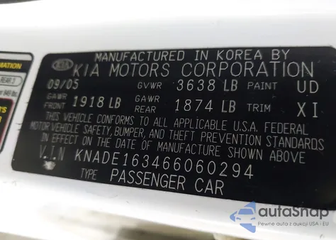 2006 Kia Rio5 Sx из США, поврежденный, VIN KNADE163466060294